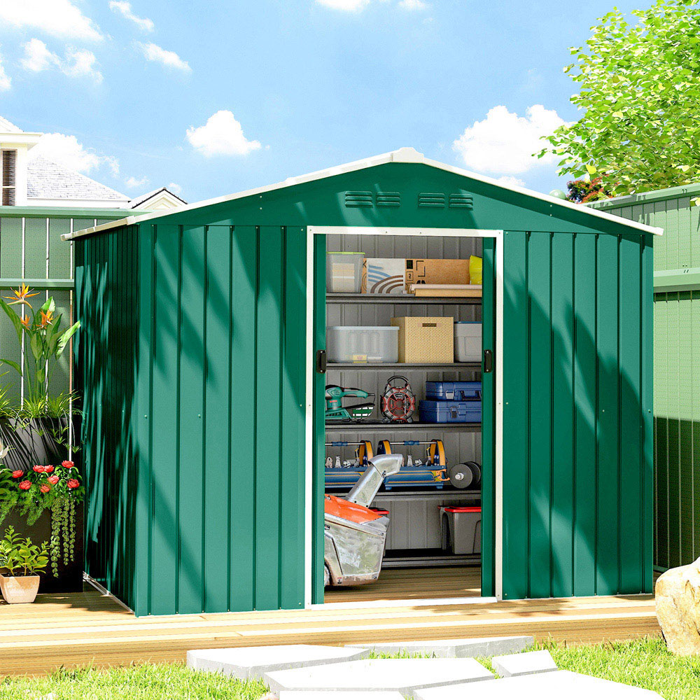 Outsunny 7.4 x 5.3ft Green Galvanised Steel Garden Storage Shed Image 2