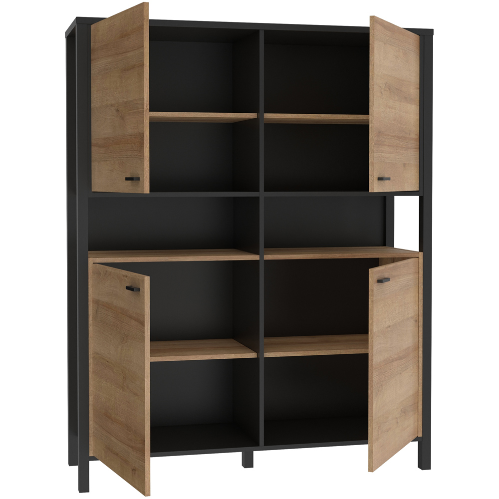Florence High Rock 4 Door Matt Black and Riviera Oak Storage Cabinet Image 4
