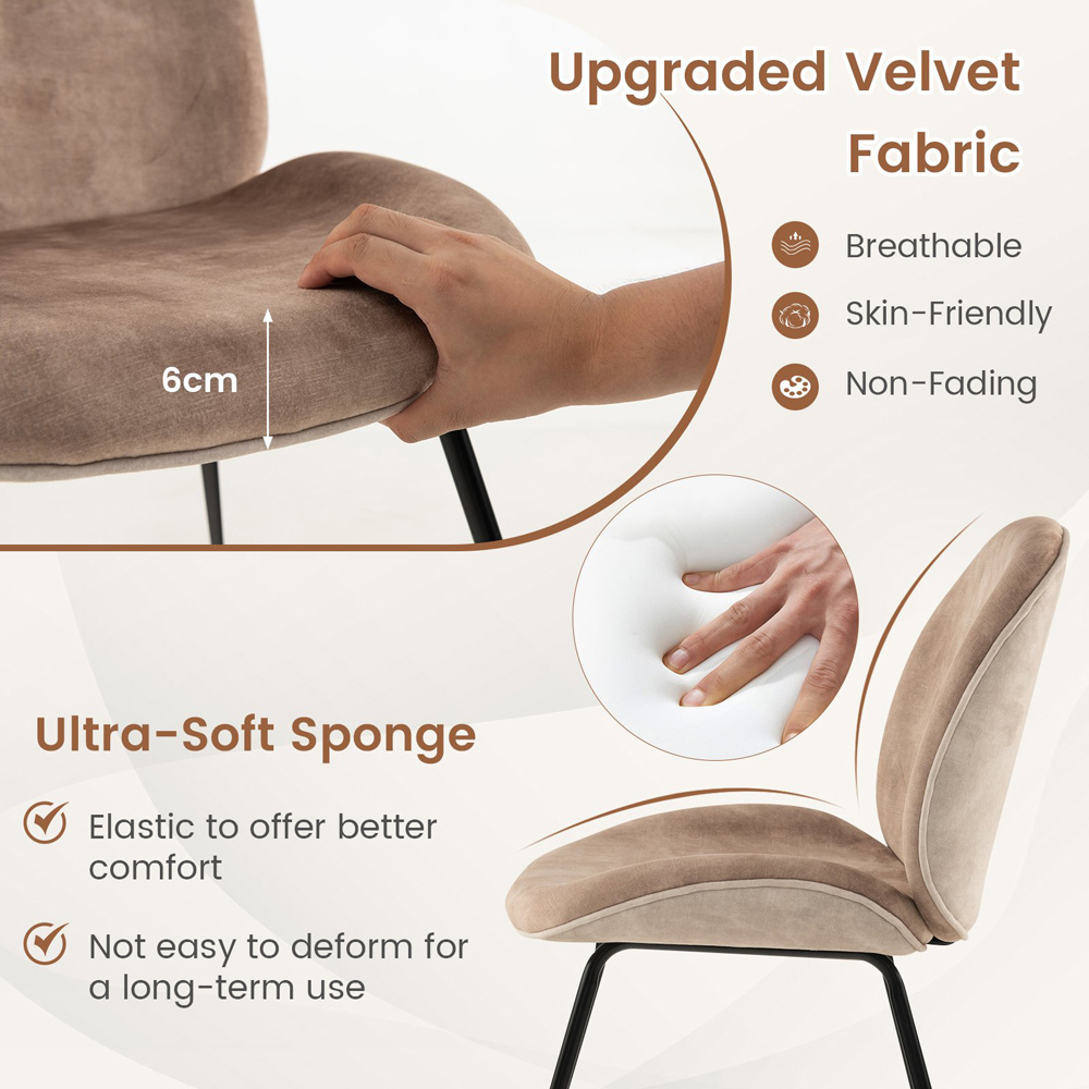 Costway Set of 2 Coffee Velvet Dining Chairs Image 7