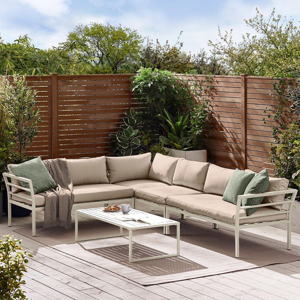 Furniturebox Tanzania 6 Seater White Metal Corner Lounge Set Image 1