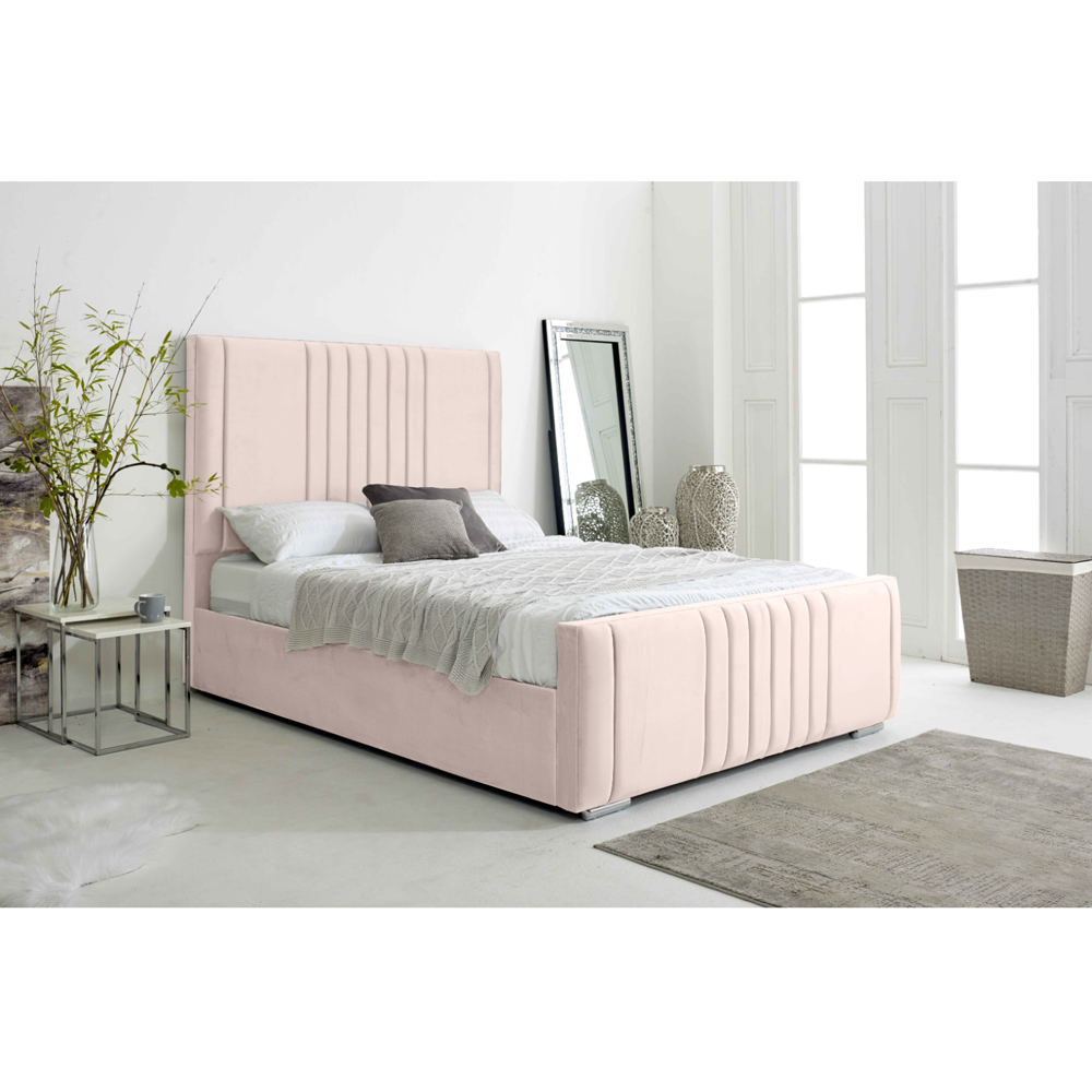 Eleganza Home Willard Super King Size Pink Plush Velvet Bed Frame with Headboard Image 3