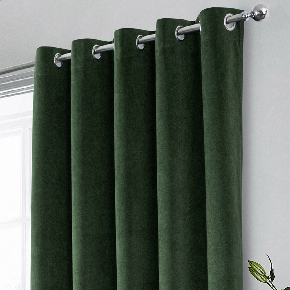 Enhanced Living Hampton Green Velvet Blackout Thermal Eyelet Curtain 229 x 229cm Image 2