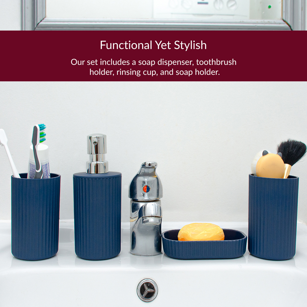 Innoteck Essentials 4 Piece Matt Blue Dish Dispenser and Tumbler Bathroom Accessory Set Image 3