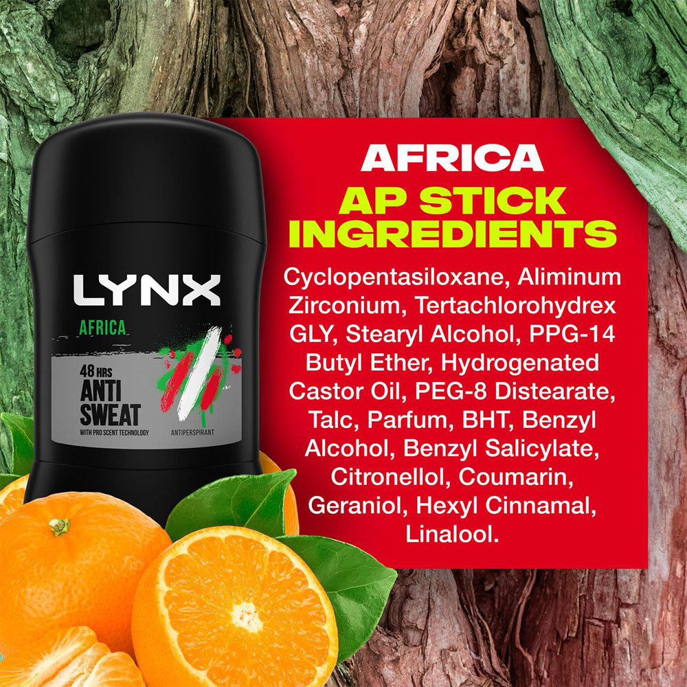 Lynx Africa 48H Anti-Sweat Anti-Perspirant Deodorant Stick 50ml 3 Pack Image 3