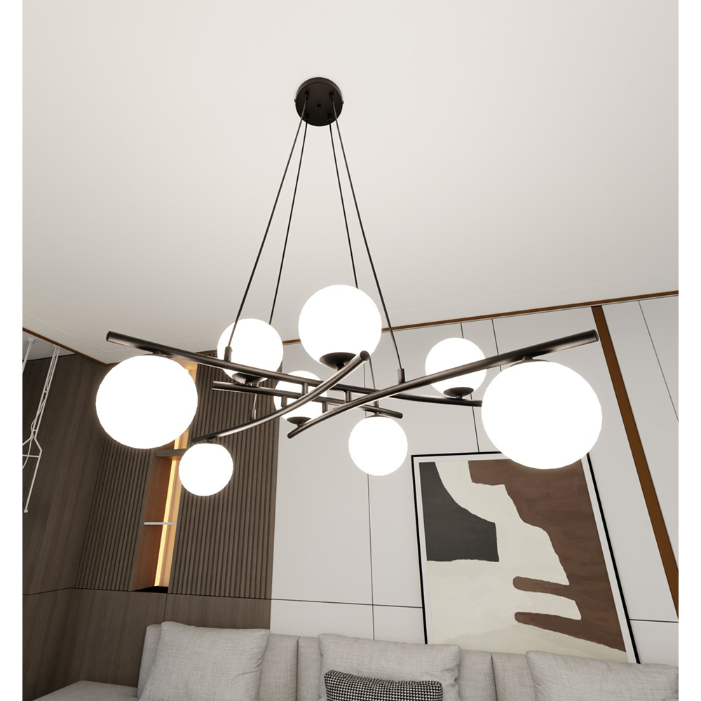 Emibig Essa 8 Light White Shade Black E14 Ceiling Pendant Light Image 4