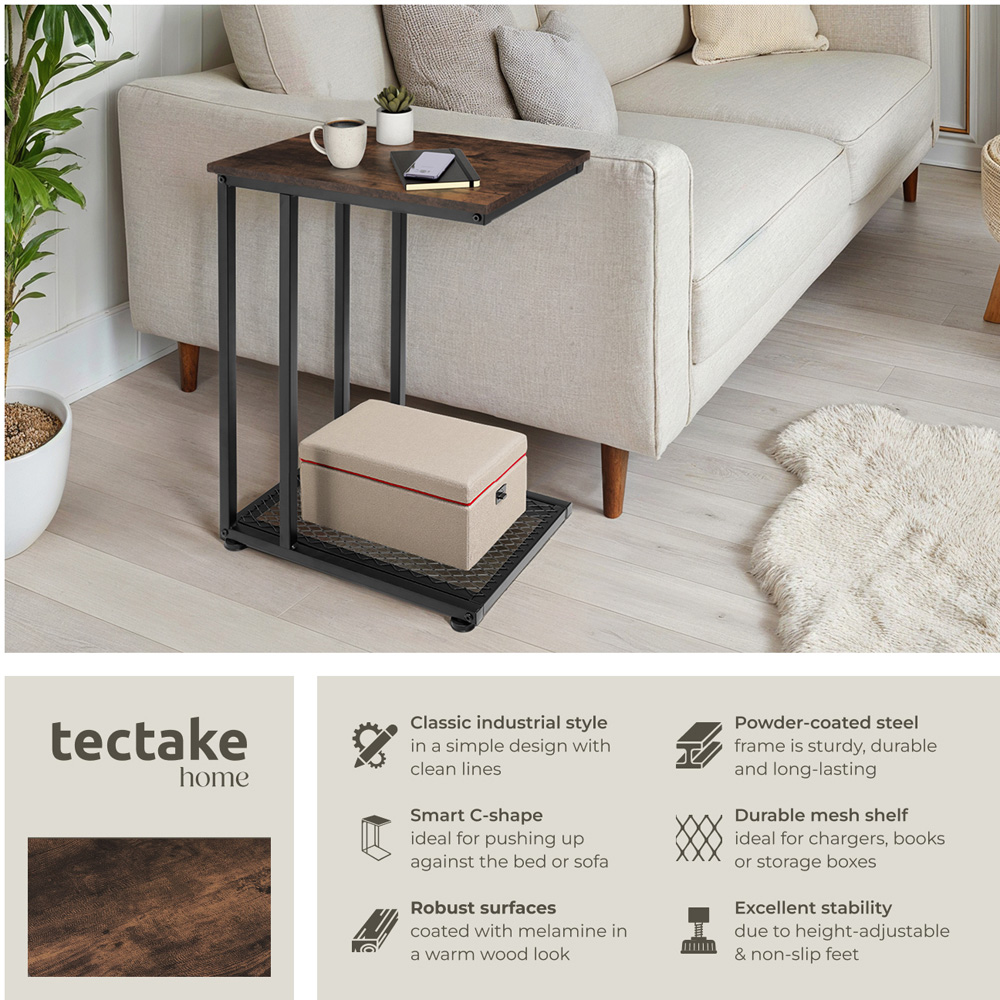 tectake Eton 2 Shelf Dark Industrial Wood Rustic Bedside Table Image 3