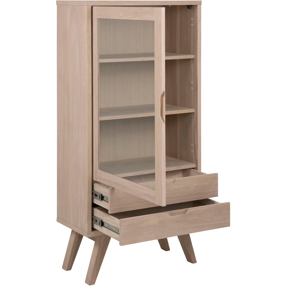 Florence A Line 2 Drawer Single Door White Oak Display Cabinet Image 5