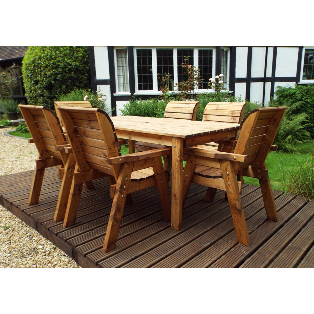 Charles Taylor Solid Wood 6 Seater Rectangular Outdoor Dining Set with Red Cushions Image 7