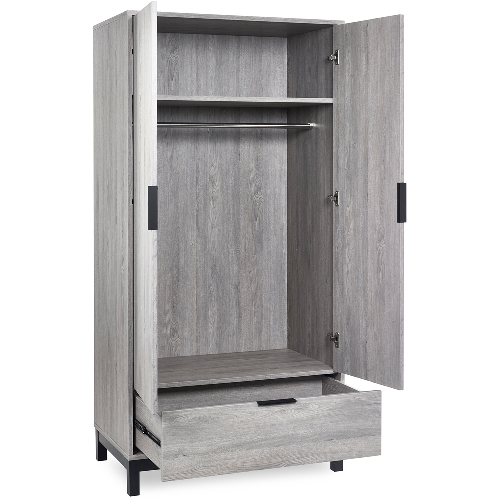 Julian Bowen Bali 2 Door Single Drawer Grey Oak Wardrobe Image 4
