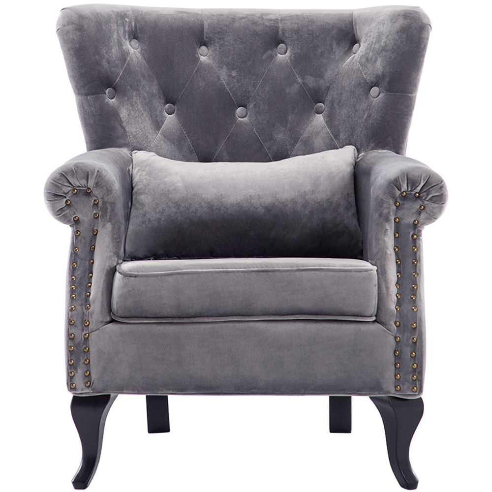 Living and Home Grey Velvet Accent Armchair with Cushion Image 2