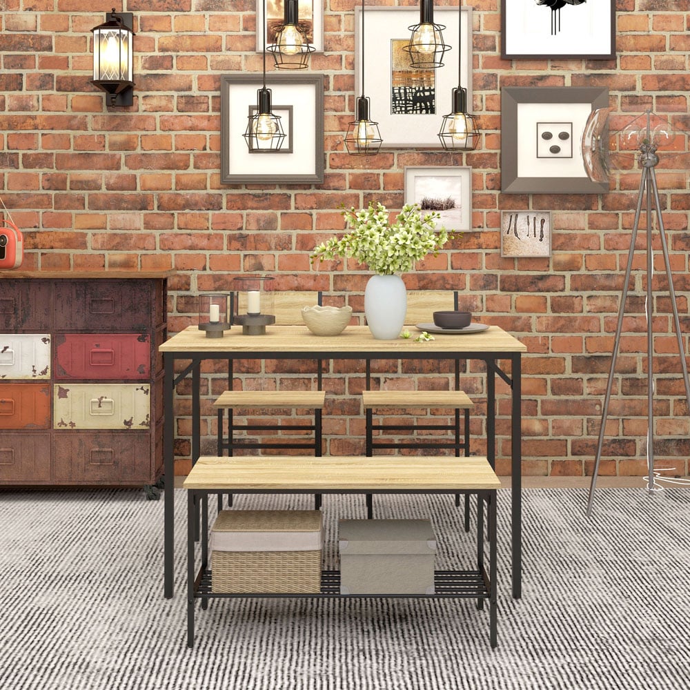 HOMCOM 4 Seater Dining Bench Set Natural Image 4