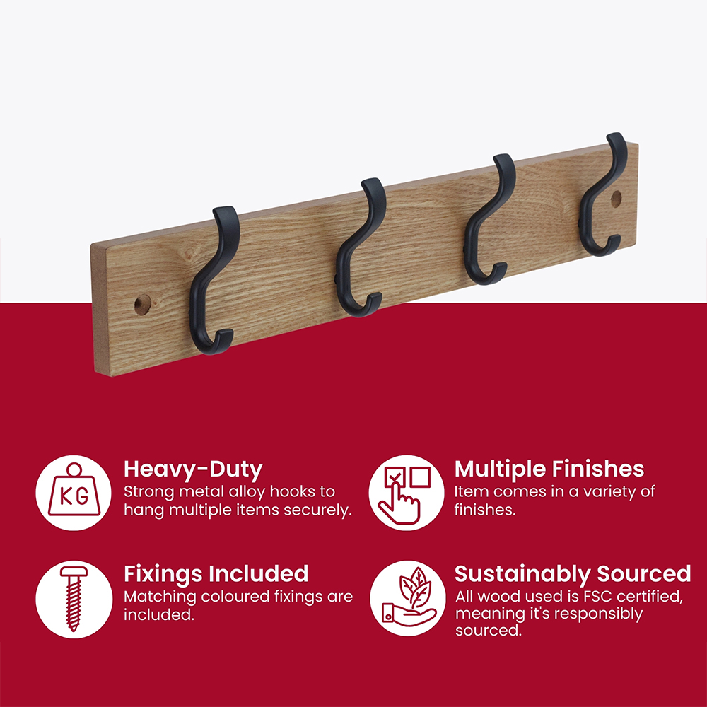 Headbourne Black and Ash 4 Hook Coat Rail Image 4