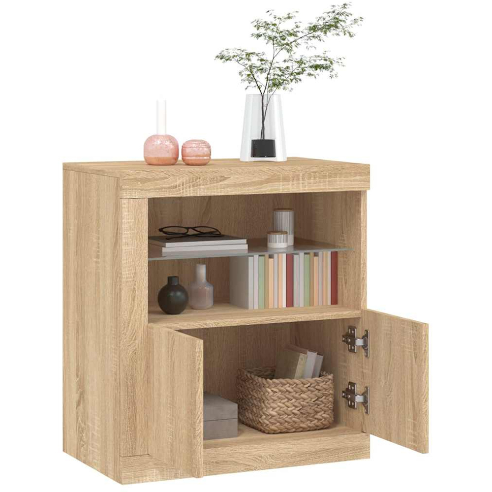 vidaXL 2 Door 2 Shelf Brown Oak LED Sideboard Image 3