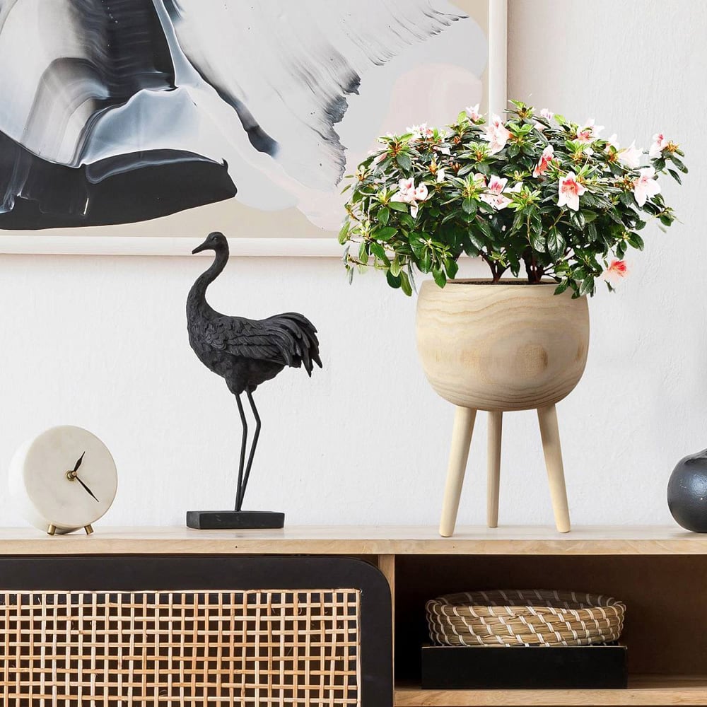 LECHUZA Hortico Trend Wooden Round Indoor Plant Pot 36 x 23cm 2 Pack Image 5