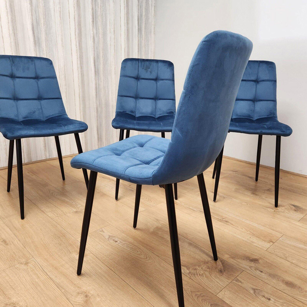 Denver Set of 4 Blue Velvet Dining Chairs Image 3