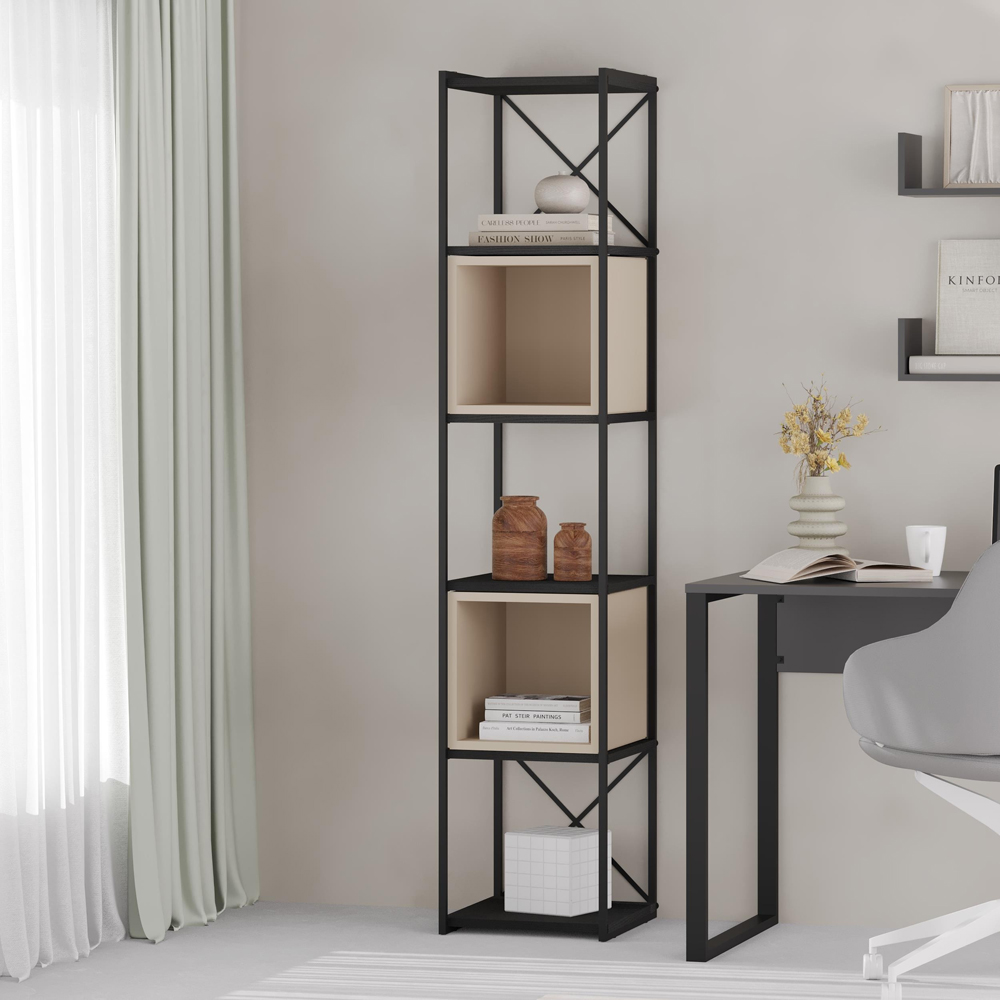 Decortie Vale Mini 5 Shelf Black Wood and Sandstone Bookcase Image 5