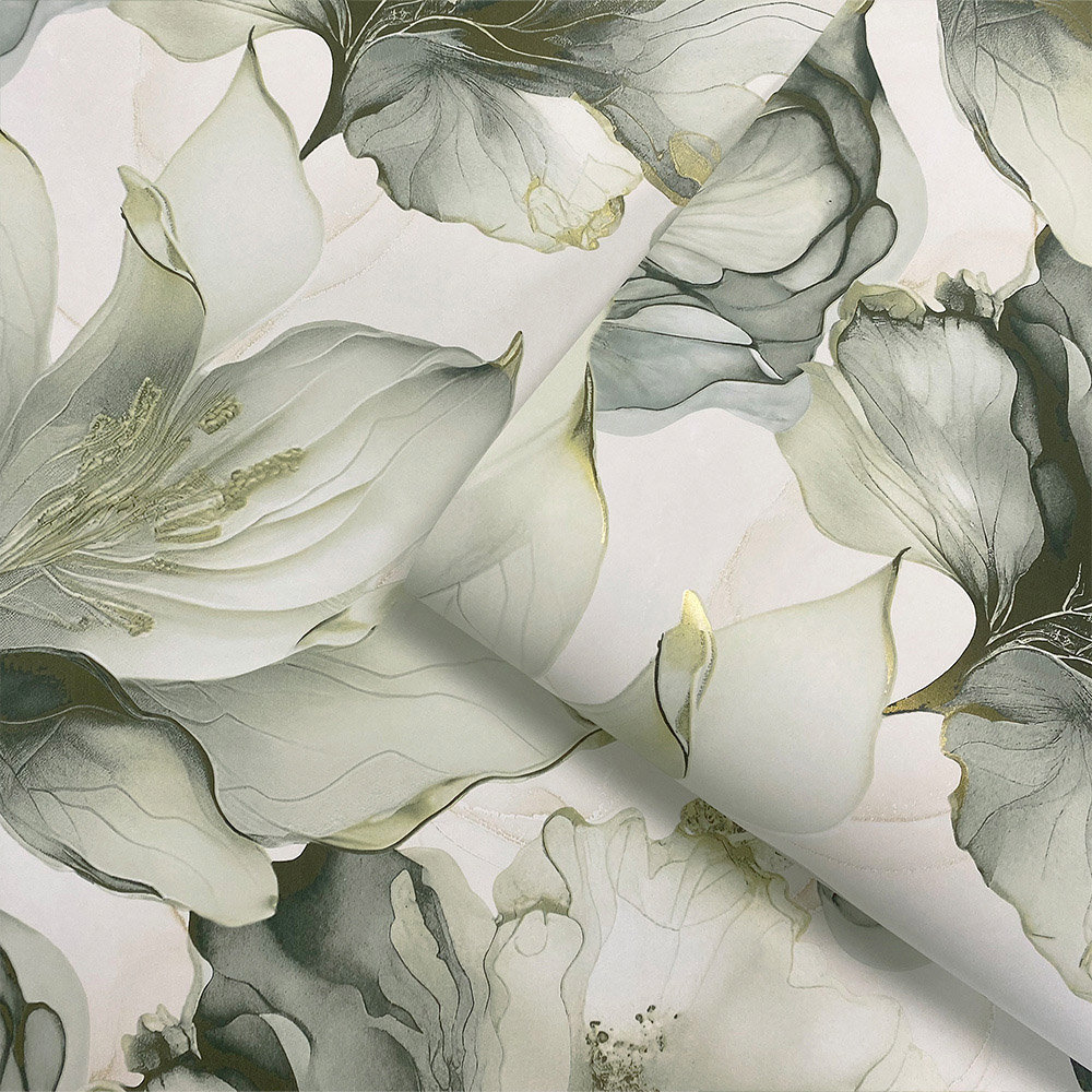 Muriva Elysian Floral Green and Gold Wallpaper Image 2