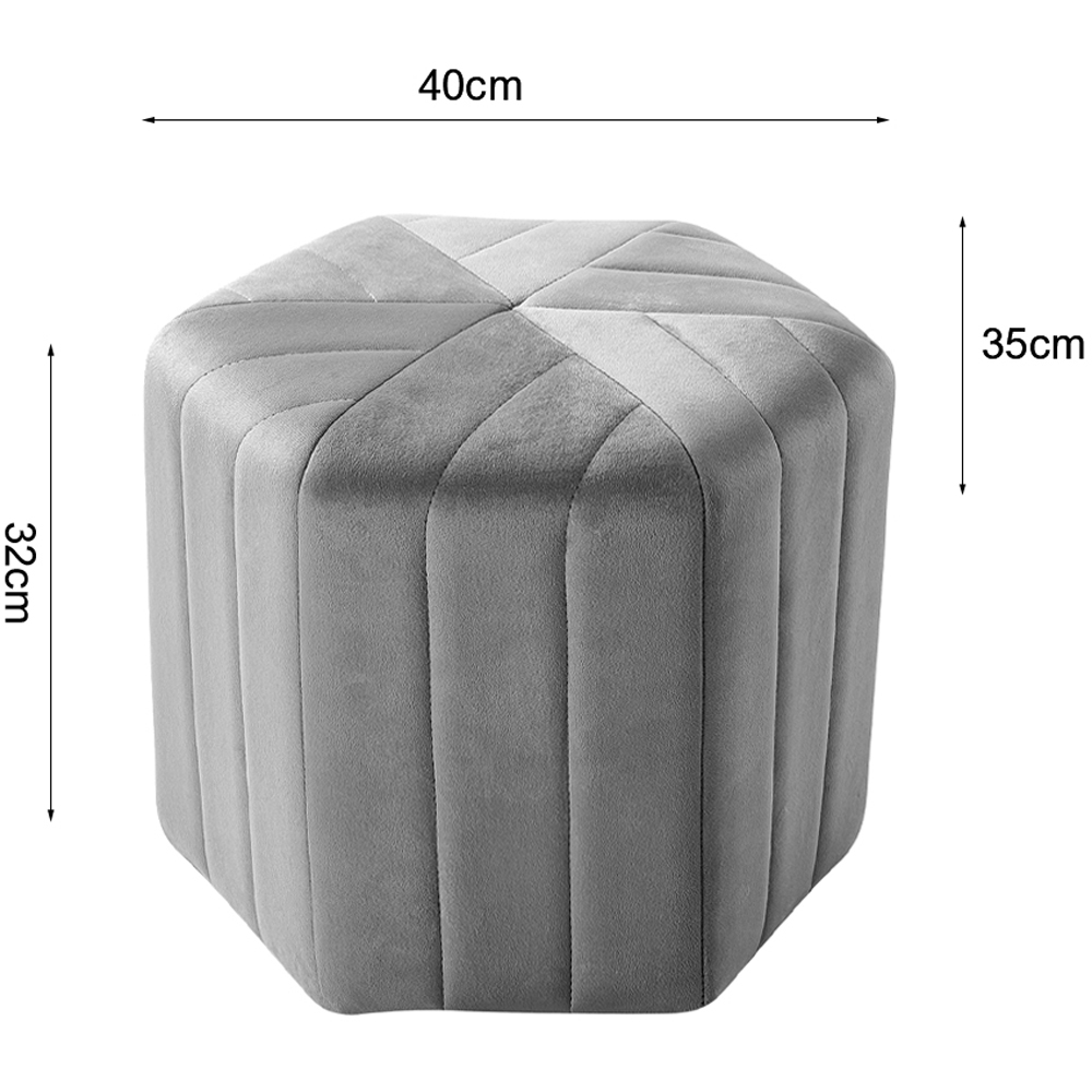 Living and Home Grey Minimal Hexagonal Velvet Footstool Ottoman with Stripes Image 8