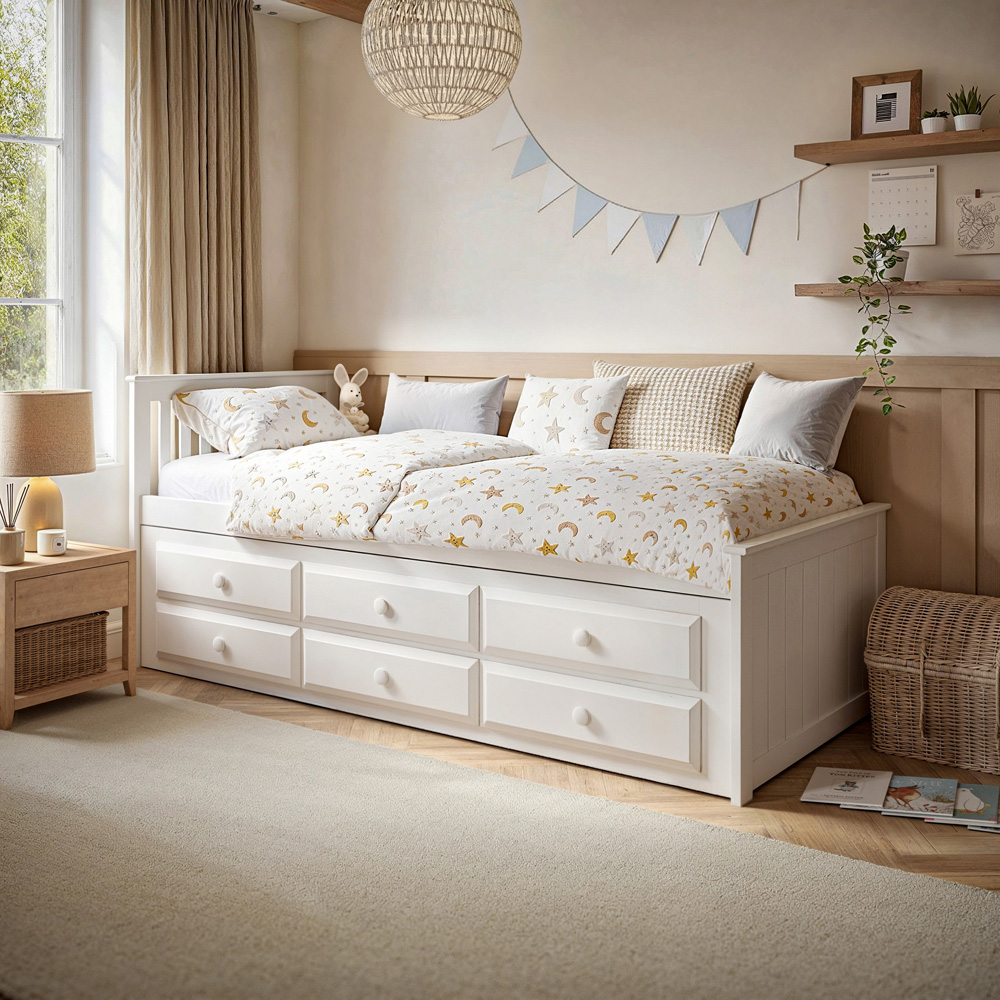Flair Montana Captain's Single White 3 Drawer Wooden Guest Bed with Trundle Image 4