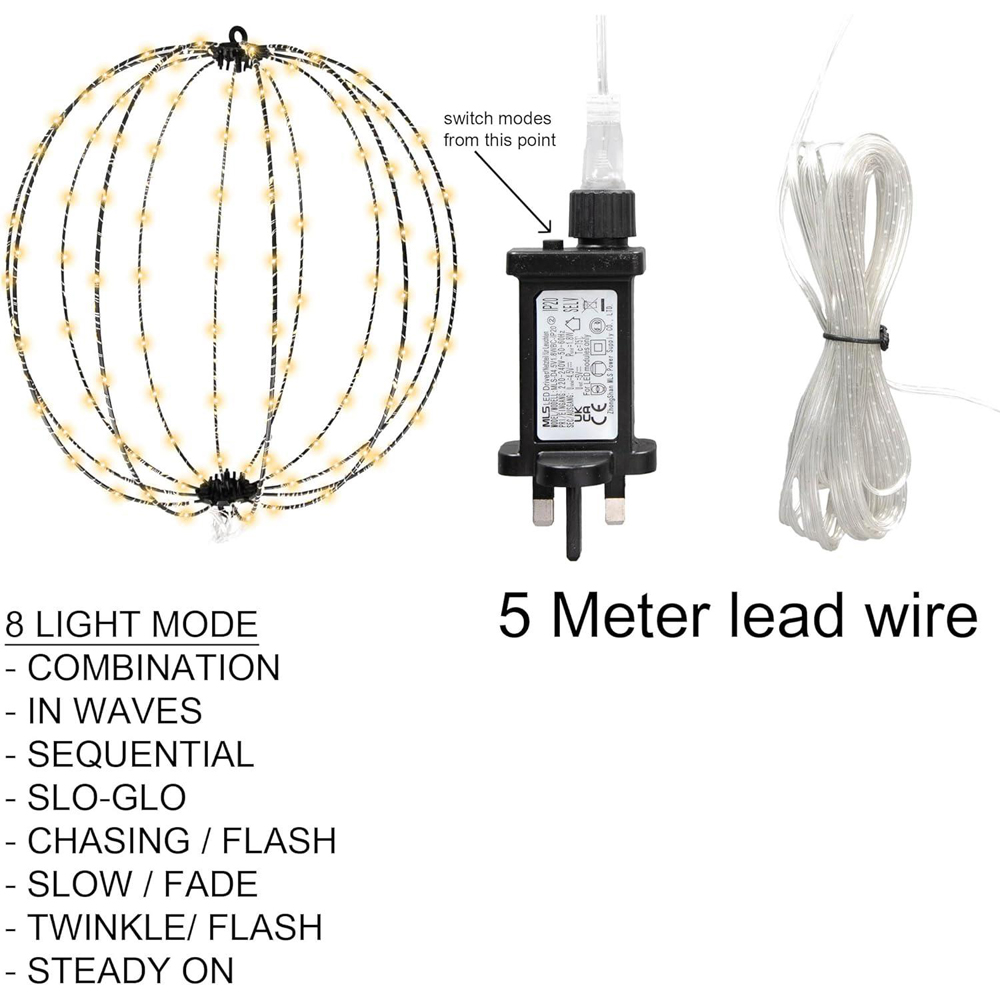 Shatchi Warm White LED Foldable Ball Lights 40cm Image 3