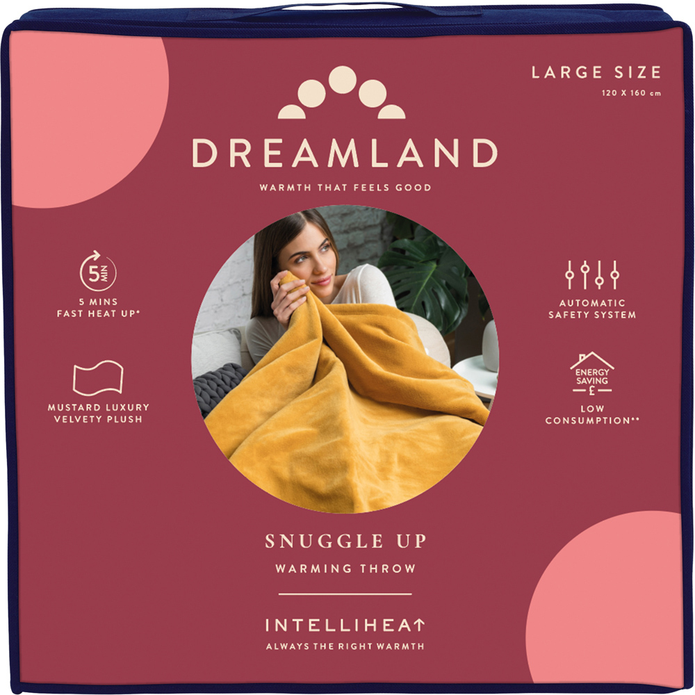 Dreamland Snuggle Up Mustard Velvet Heated Throw 120 x 160cm Image 3