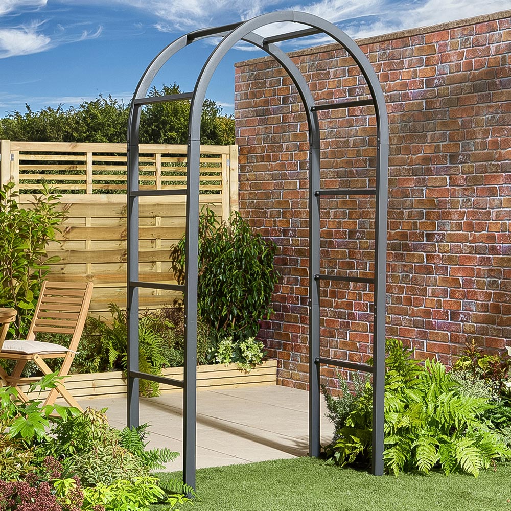 Rowlinson Ravello 3.5 x 2ft Gunmetal Grey Steel Round Top Arch Image 1