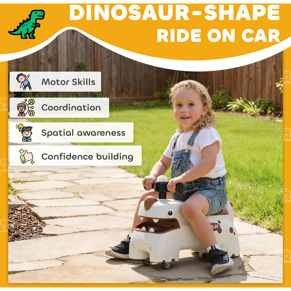 Tommy Toys AIYAPLAY Kids Cream Dinosaur Shape Ride On Car Toddler Walker Image 8