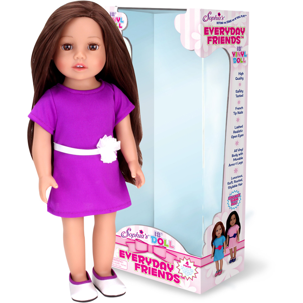 Teamson Kids Sophia's Miley Brunette Vinyl Doll in Purple Dress and Silver Satin Shoes Image 4