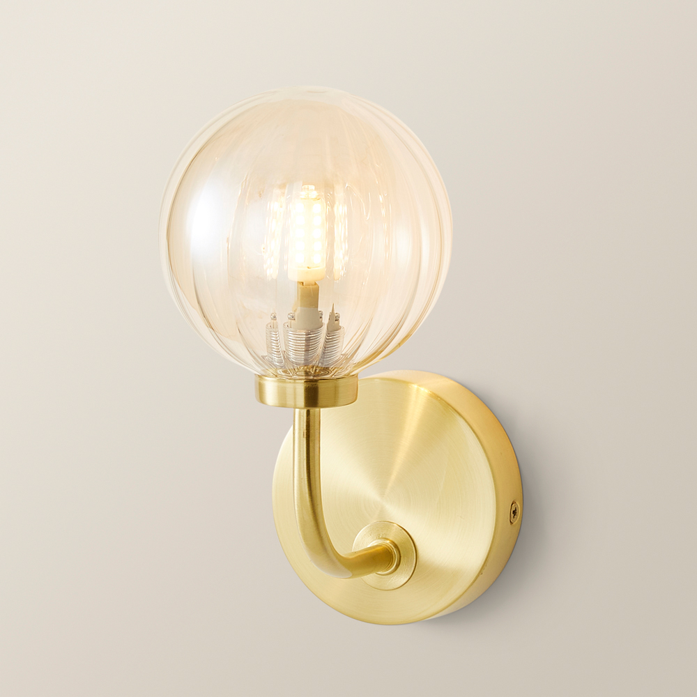 ValueLights Chessy Gold Ribbed Glass Globe Stem LED Wall Light Image 5