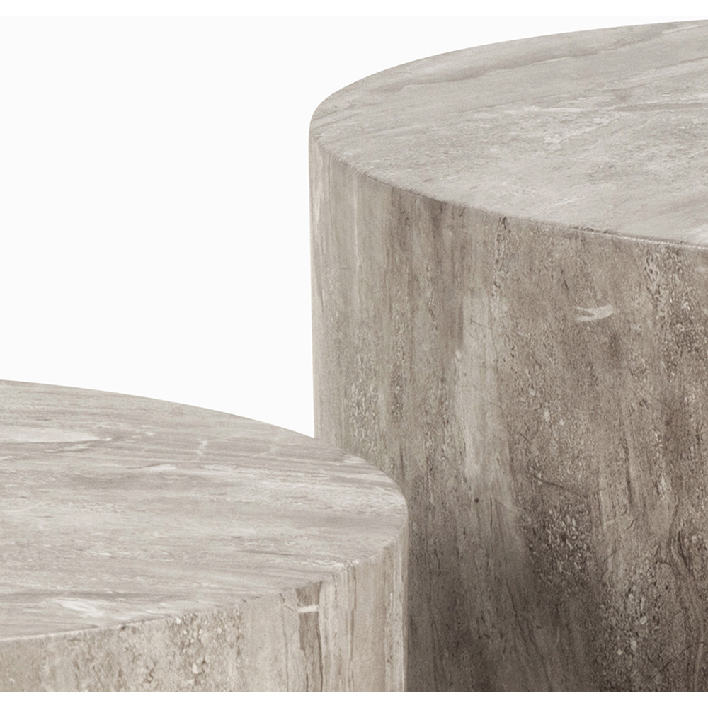 Florence Dice Round Grey Marble Coffee Table Set of 2 Image 5