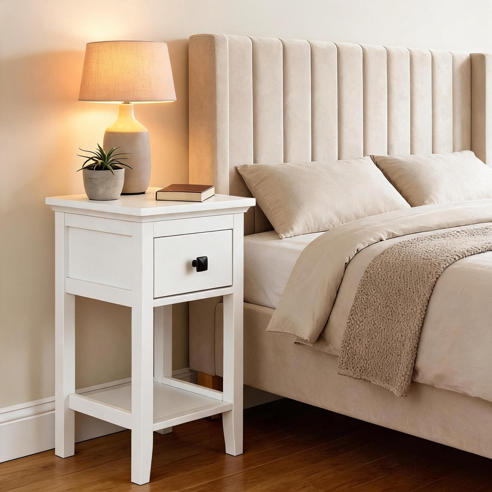 Home Source Single Drawer White Bedside Table Image 7