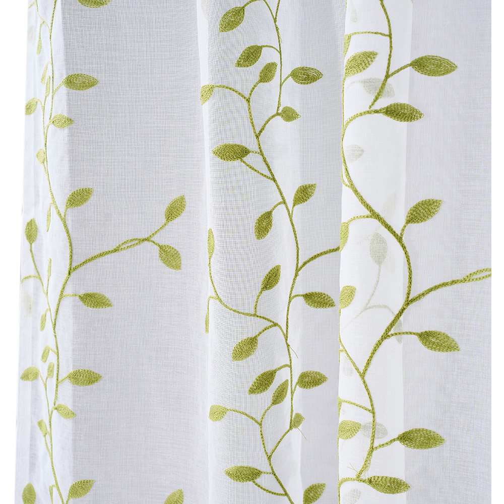 Living and Home Green Vine Embroidered Semi-Sheer 2 Panel Curtains 130 x 240cm Image 6