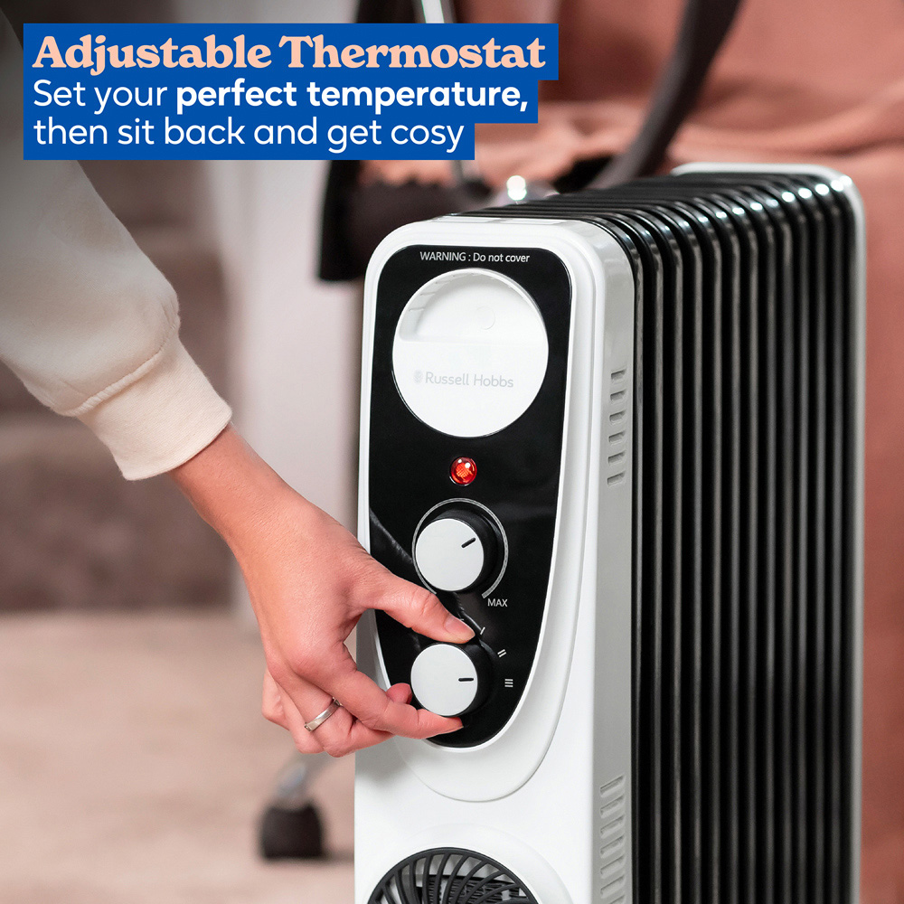 Russell Hobbs RHOFR2403 White and Black 13 Fin Manual Oil Filled Radiator Turbo Fan 2500W Image 7
