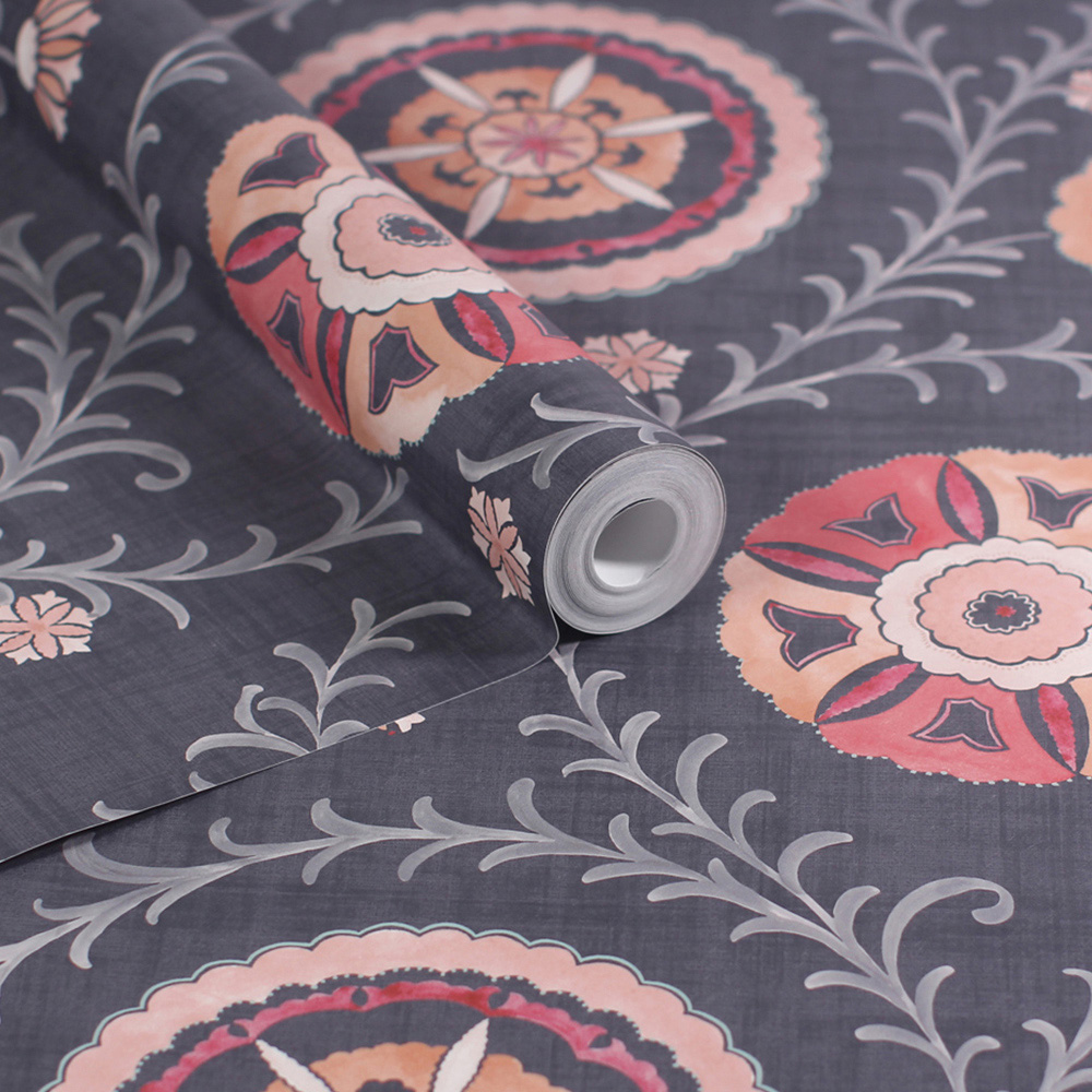 Esselle Home Nahlia Trail Navy and Berry Wallpaper Image 2