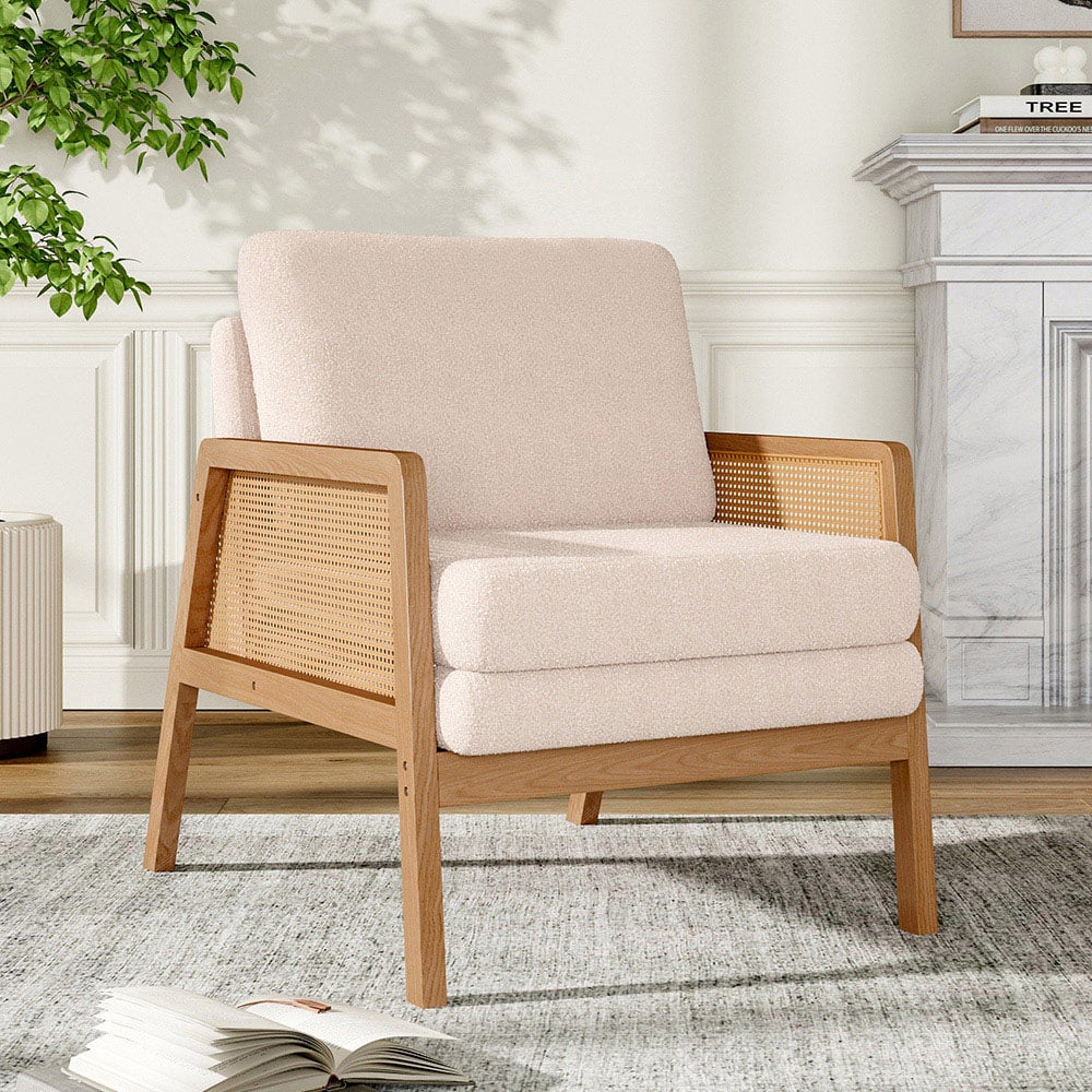 Living and Home Teddy Fleece Cushion Modern Rattan Armchair Image 3