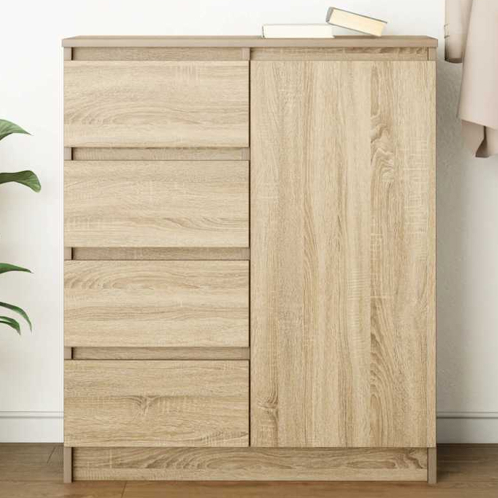 vidaXL Single Door 4 Drawer Sonoma Oak Sideboard Image 1