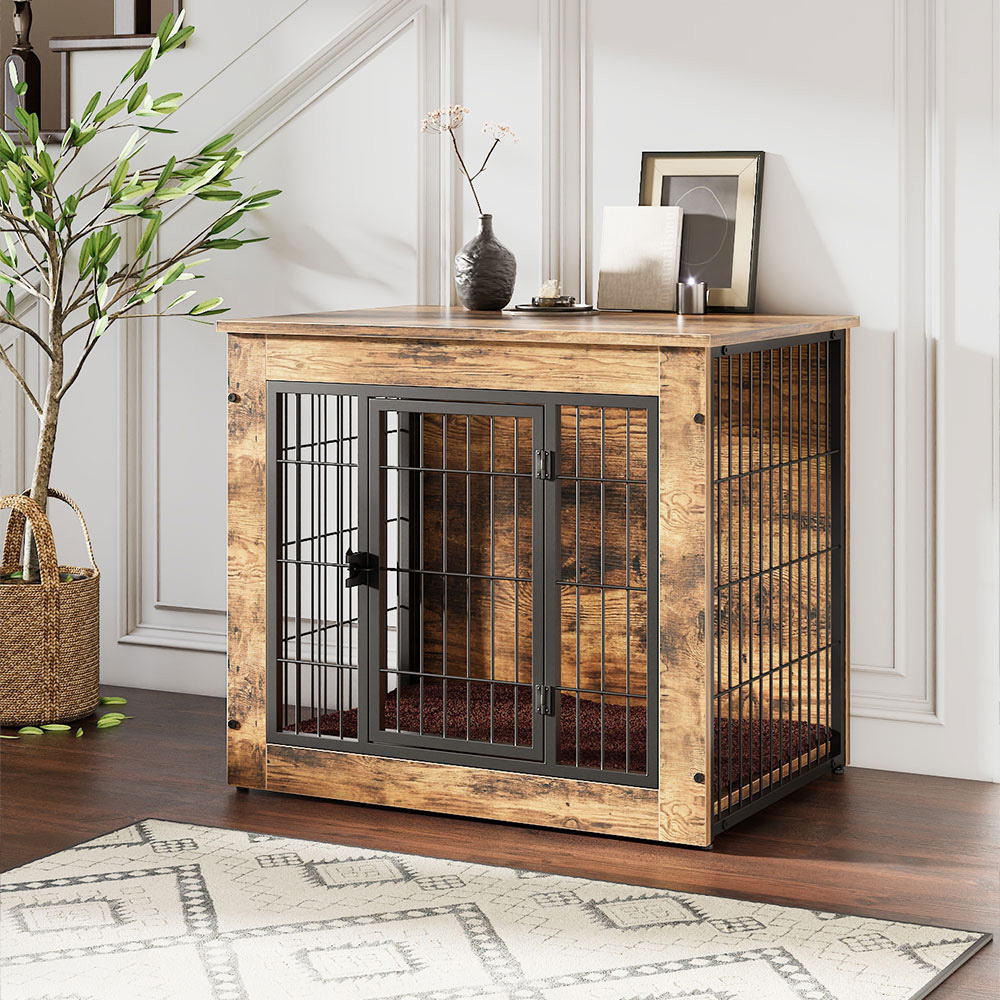 H&O Direct Farmhouse Style Dog Crate with Cushion Image 2