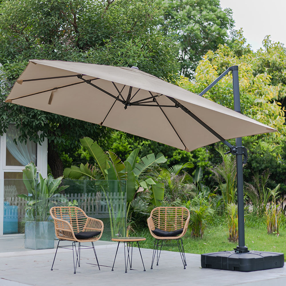 Living and Home Khaki Square Rotating Crank Cantilever Parasol with Reservoir Base 3m Image 2
