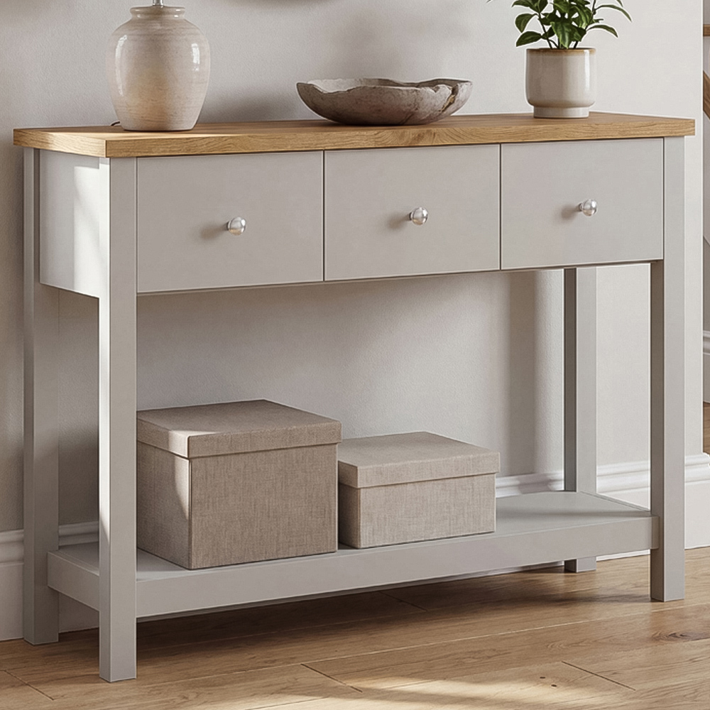 VIDA DESIGNS Arlington 3 Drawer Grey and Oak Console Table Image 1