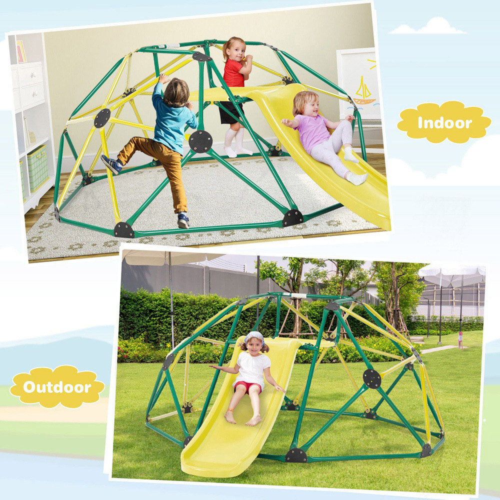 Costway Green Garden Geometric Dome Climber with Slide Image 2