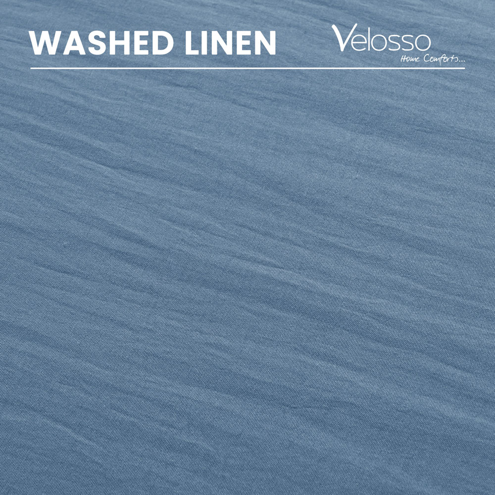 Velosso Washed Linen Look Super King Size Denim Blue Duvet Set Image 3
