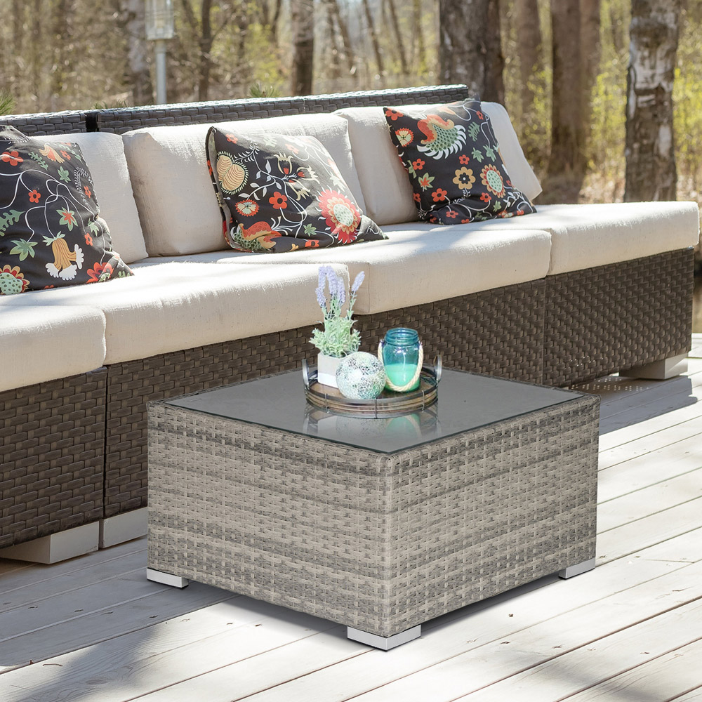 Outsunny Grey Rattan Square Coffee Table Image 7