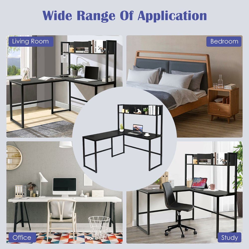 Costway 3 Shelf L Shaped Corner Computer Desk Black Image 5
