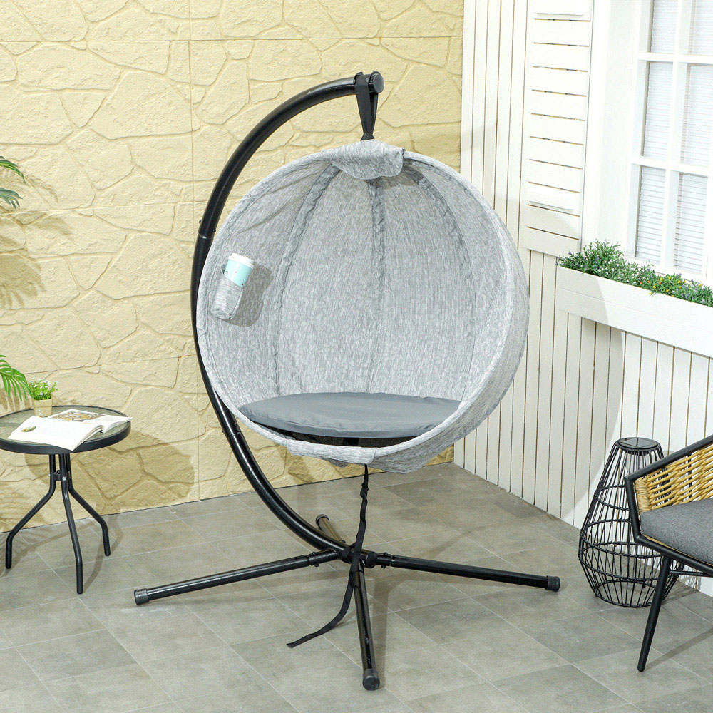 Outsunny Grey Hanging Egg Chair with Folding Basket Image 3
