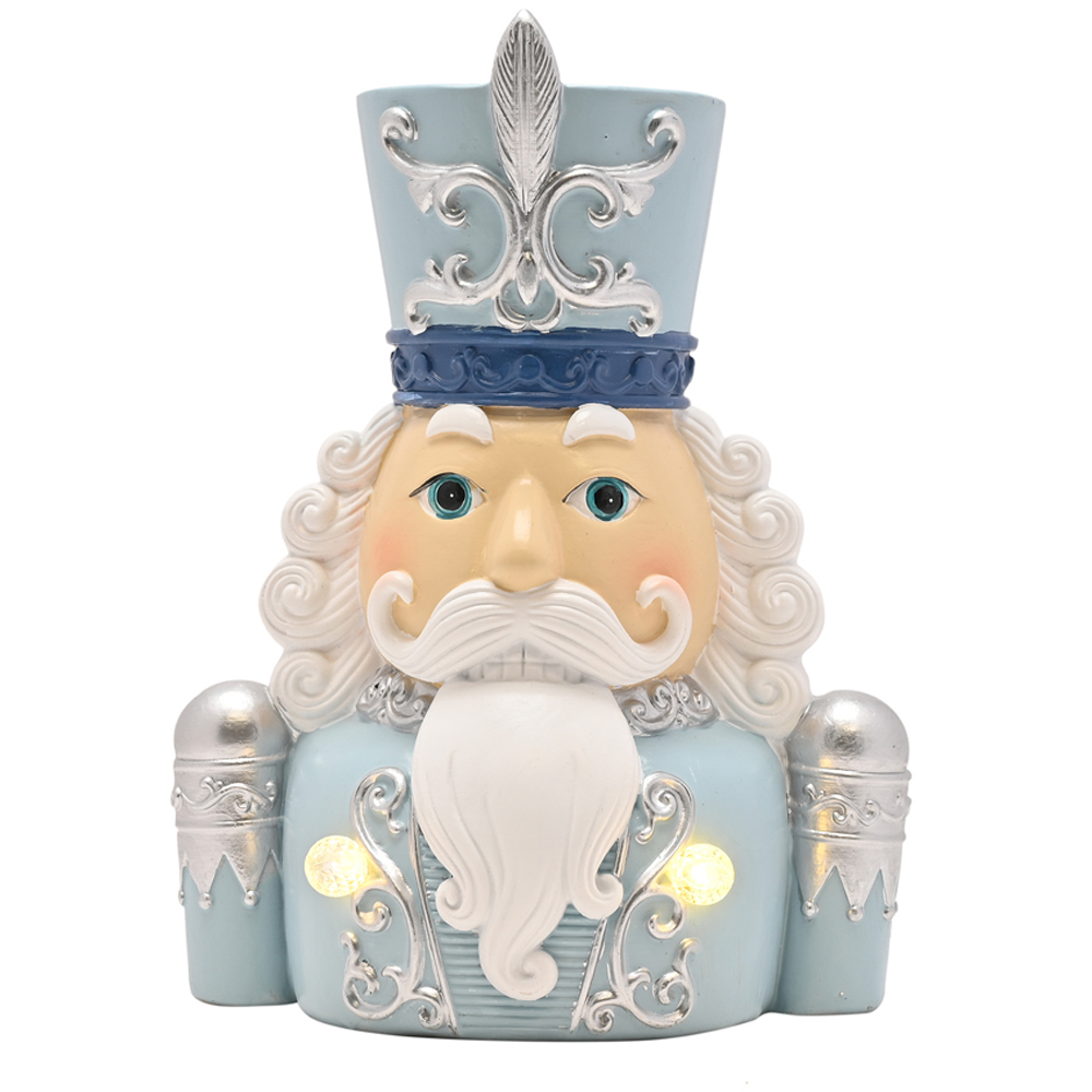 The Seasonal Gift Co Blue and White Light Up Nutcracker Bust Decoration 22cm Image 2