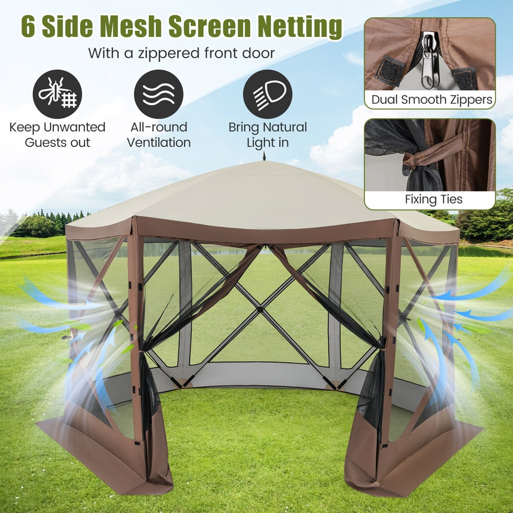Costway 6 Sided Coffee Pop-up Gazebo Tent Image 5
