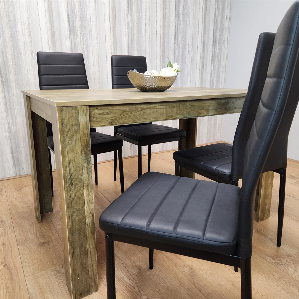 Portland 4 Seater Dining Set Rustic Effect and Black Leather Image 6
