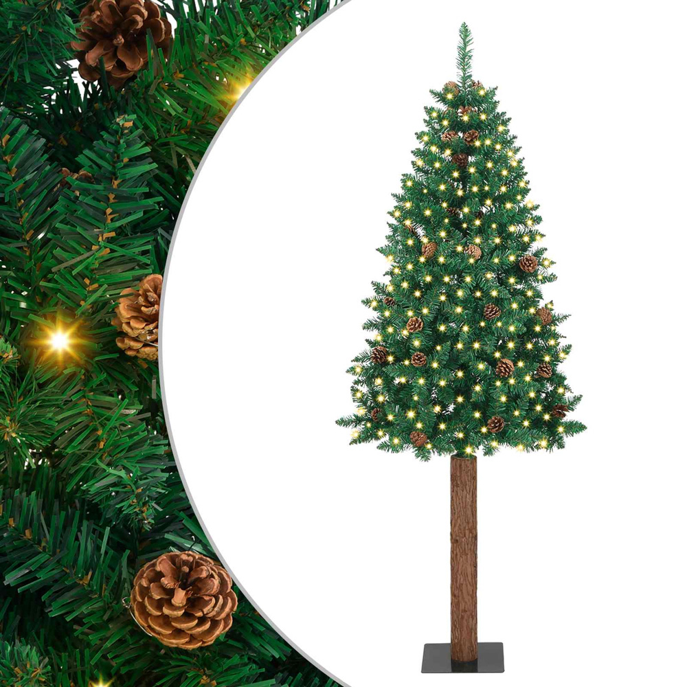 vidaXL Green Artificial Christmas Tree with LEDs Pinecones 6ft Image 2
