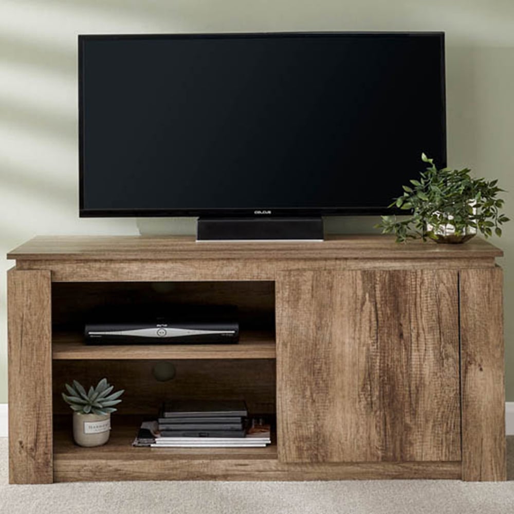 GFW Canyon Single Door 2 Shelf Grey Oak Compact TV Unit Image 1