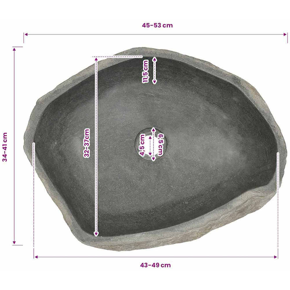vidaXL Anthracite River Stone Oval Wash Basin 450-530 x 340-410mm Image 7